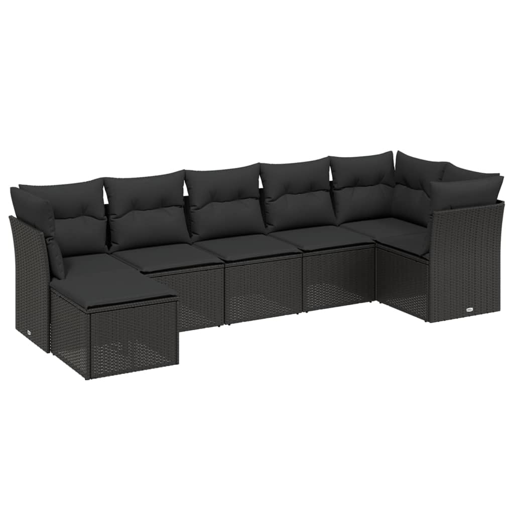 7-delige Loungeset met kussens poly rattan zwart Tuinsets | Creëer jouw Trendy Thuis | Gratis bezorgd & Retour | Trendy.nl