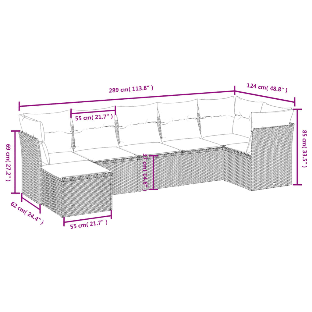 7-delige Loungeset met kussens poly rattan zwart Tuinsets | Creëer jouw Trendy Thuis | Gratis bezorgd & Retour | Trendy.nl