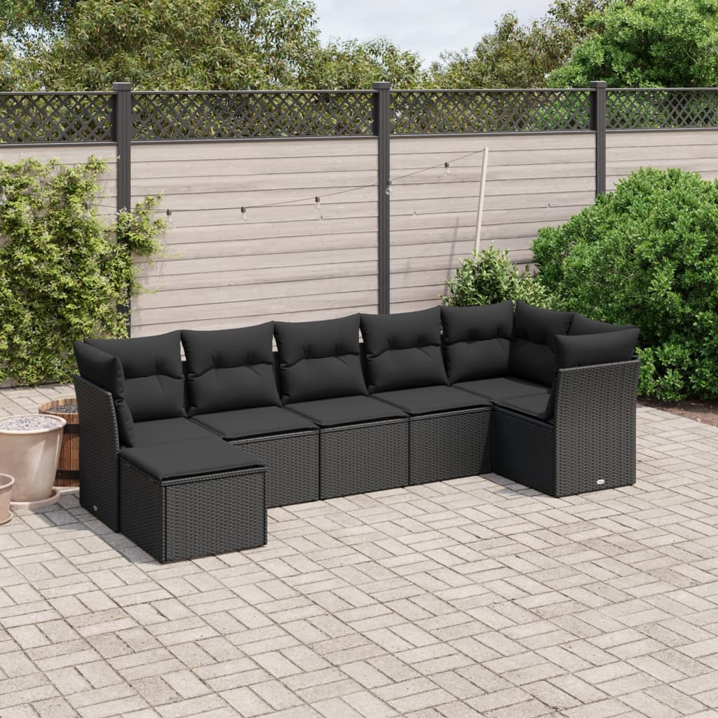 7-delige Loungeset met kussens poly rattan zwart Tuinsets | Creëer jouw Trendy Thuis | Gratis bezorgd & Retour | Trendy.nl