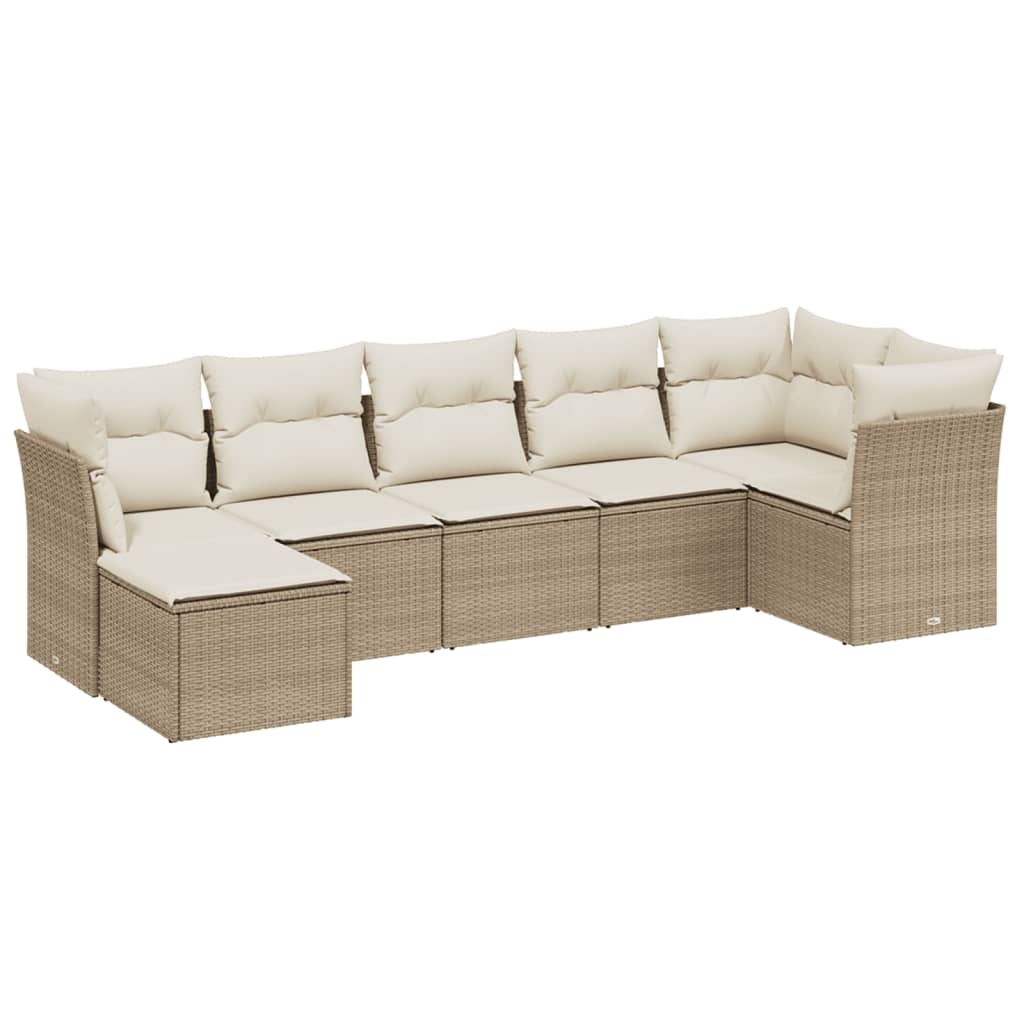 7-delige Loungeset met kussens poly rattan beige