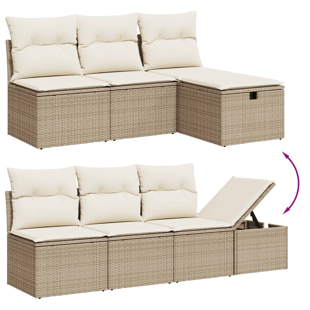 7-delige Loungeset met kussens poly rattan beige