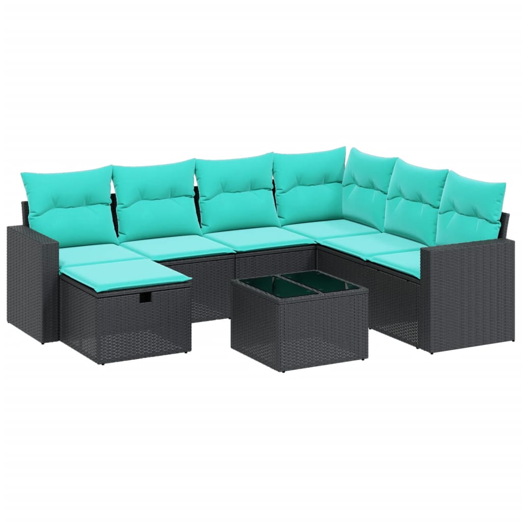 7-delige Loungeset met kussens poly rattan beige