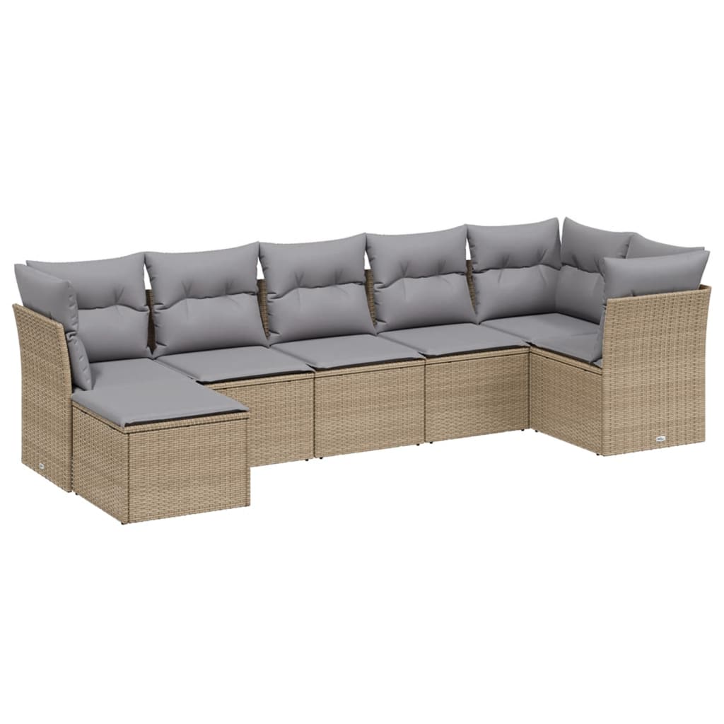 7-delige Loungeset met kussens poly rattan gemengd beige Tuinsets | Creëer jouw Trendy Thuis | Gratis bezorgd & Retour | Trendy.nl