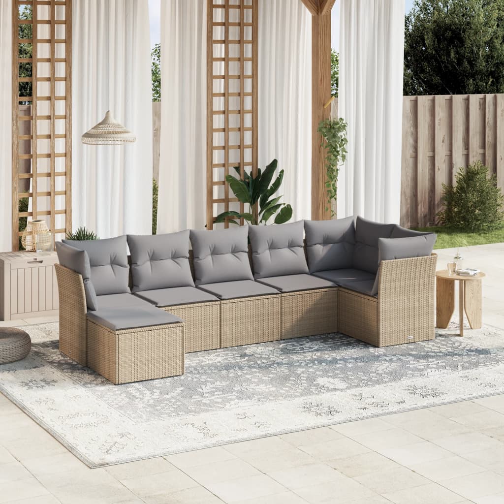 7-delige Loungeset met kussens poly rattan gemengd beige Tuinsets | Creëer jouw Trendy Thuis | Gratis bezorgd & Retour | Trendy.nl