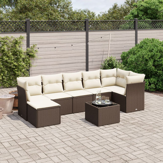 8-delige Loungeset met kussens poly rattan bruin