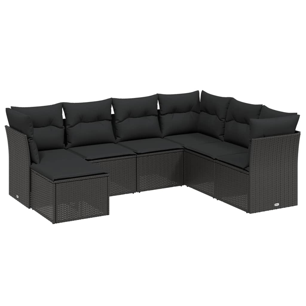 7-delige Loungeset met kussens poly rattan zwart Tuinsets | Creëer jouw Trendy Thuis | Gratis bezorgd & Retour | Trendy.nl