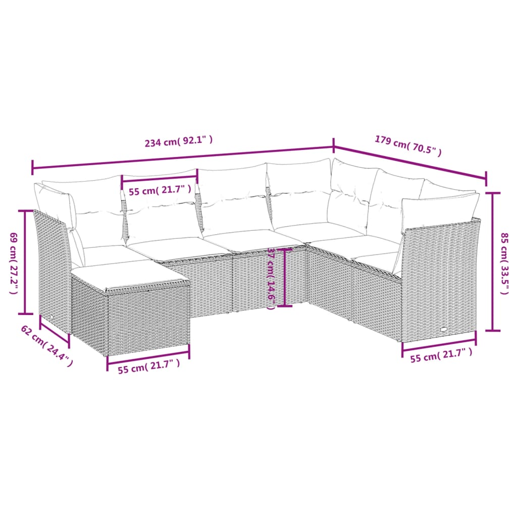 7-delige Loungeset met kussens poly rattan zwart Tuinsets | Creëer jouw Trendy Thuis | Gratis bezorgd & Retour | Trendy.nl