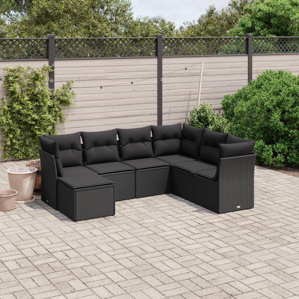 7-delige Loungeset met kussens poly rattan zwart Tuinsets | Creëer jouw Trendy Thuis | Gratis bezorgd & Retour | Trendy.nl