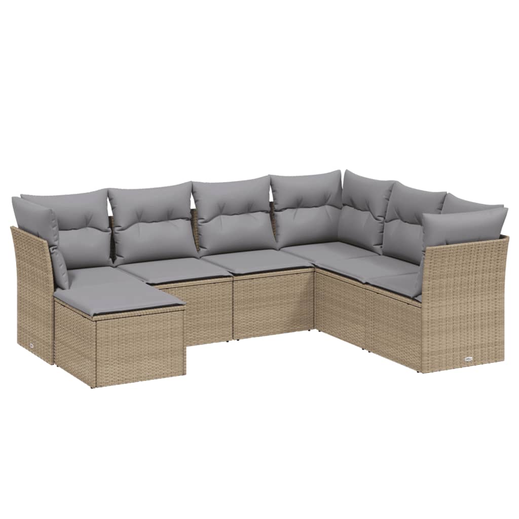 7-delige Loungeset met kussens poly rattan gemengd beige Tuinsets | Creëer jouw Trendy Thuis | Gratis bezorgd & Retour | Trendy.nl