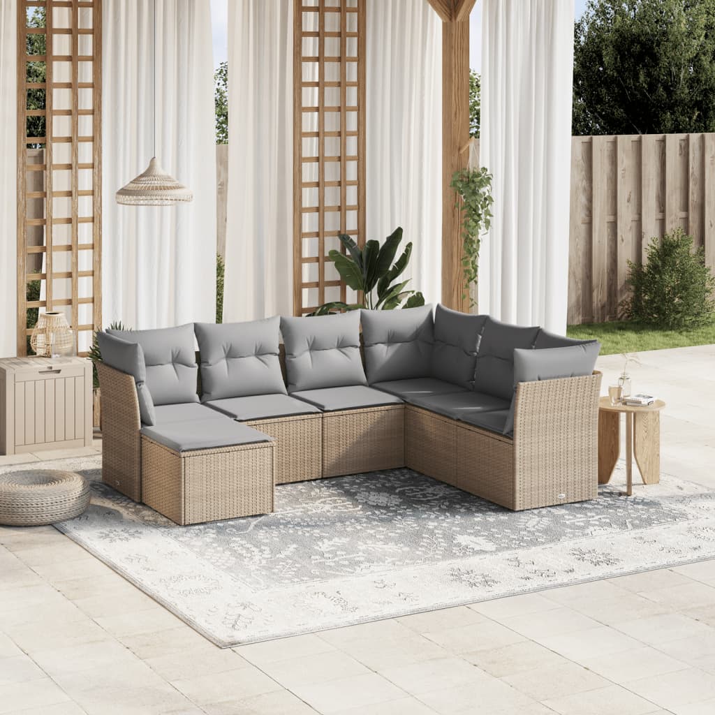 7-delige Loungeset met kussens poly rattan gemengd beige Tuinsets | Creëer jouw Trendy Thuis | Gratis bezorgd & Retour | Trendy.nl