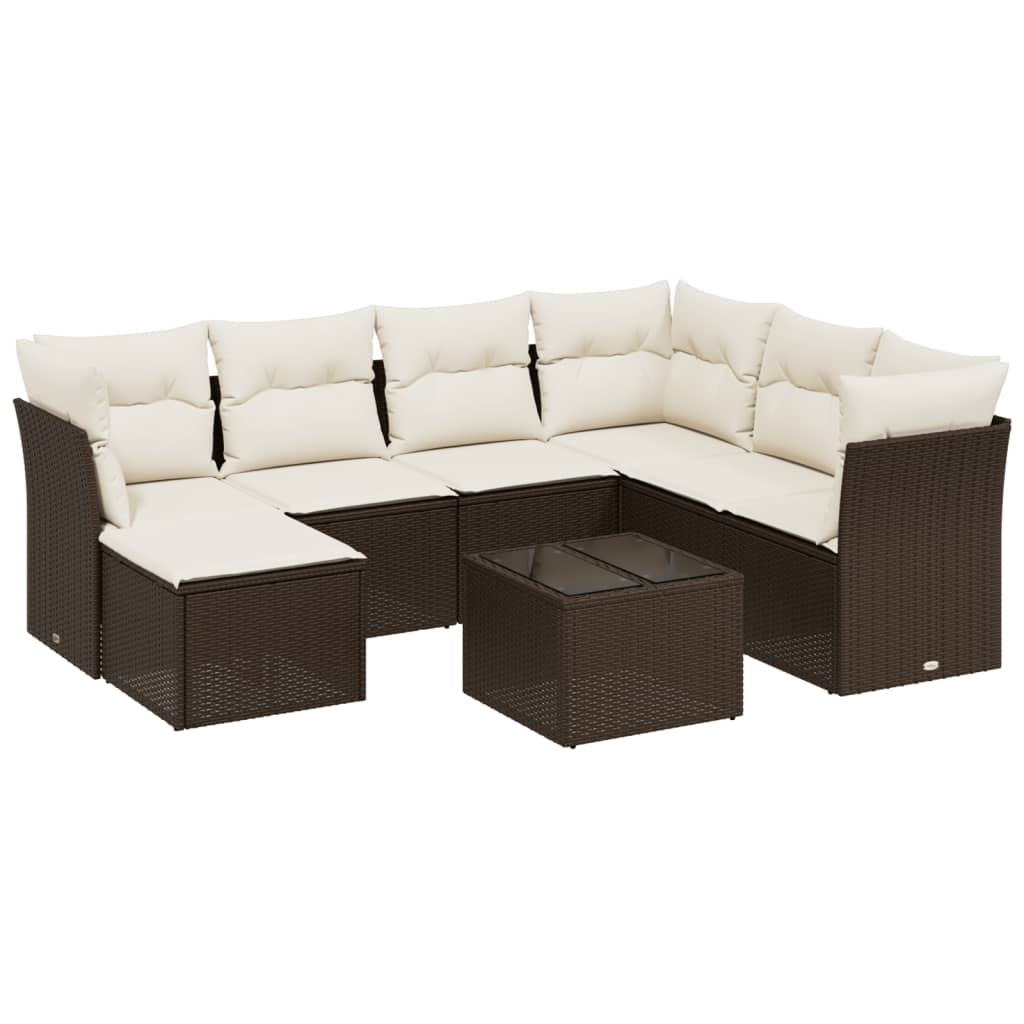 8-delige Loungeset met kussens poly rattan bruin