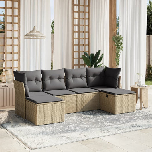 6-delige Loungeset met kussens poly rattan gemengd beige Tuinsets | Creëer jouw Trendy Thuis | Gratis bezorgd & Retour | Trendy.nl