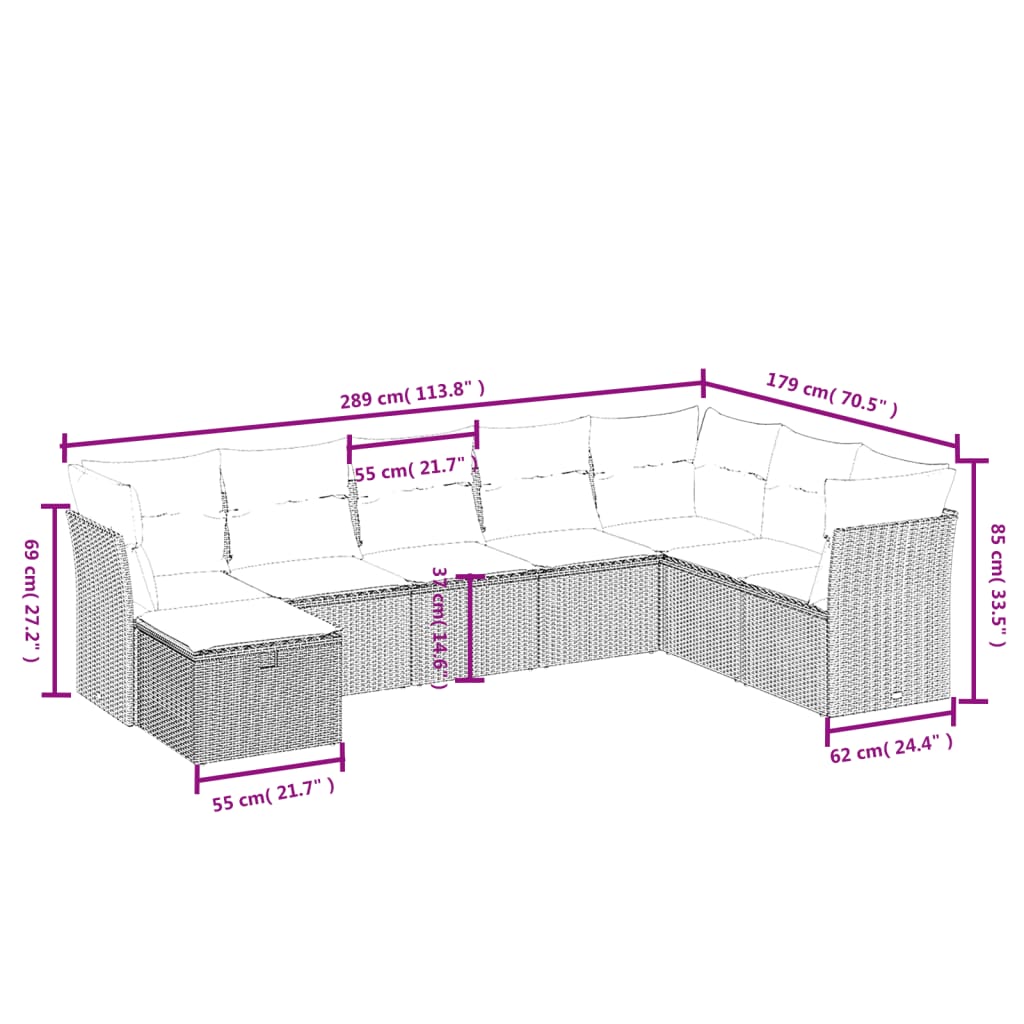 8-delige Loungeset met kussens poly rattan zwart Tuinsets | Creëer jouw Trendy Thuis | Gratis bezorgd & Retour | Trendy.nl