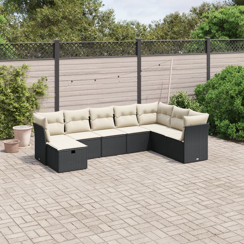 8-delige Loungeset met kussens poly rattan zwart Tuinsets | Creëer jouw Trendy Thuis | Gratis bezorgd & Retour | Trendy.nl