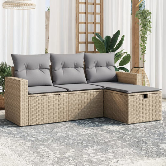 4-delige Loungeset met kussens poly rattan gemengd beige Tuinsets | Creëer jouw Trendy Thuis | Gratis bezorgd & Retour | Trendy.nl