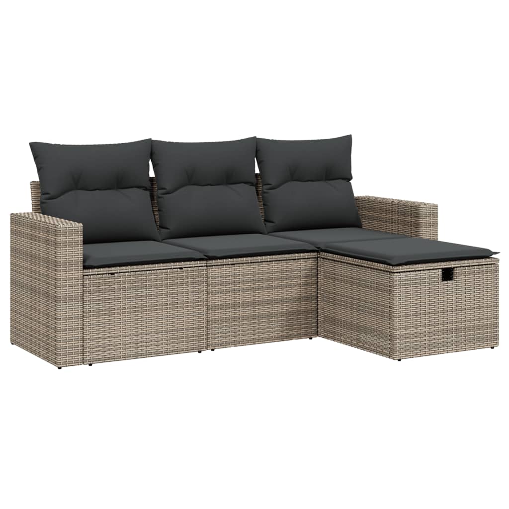 4-delige Loungeset met kussens poly rattan grijs