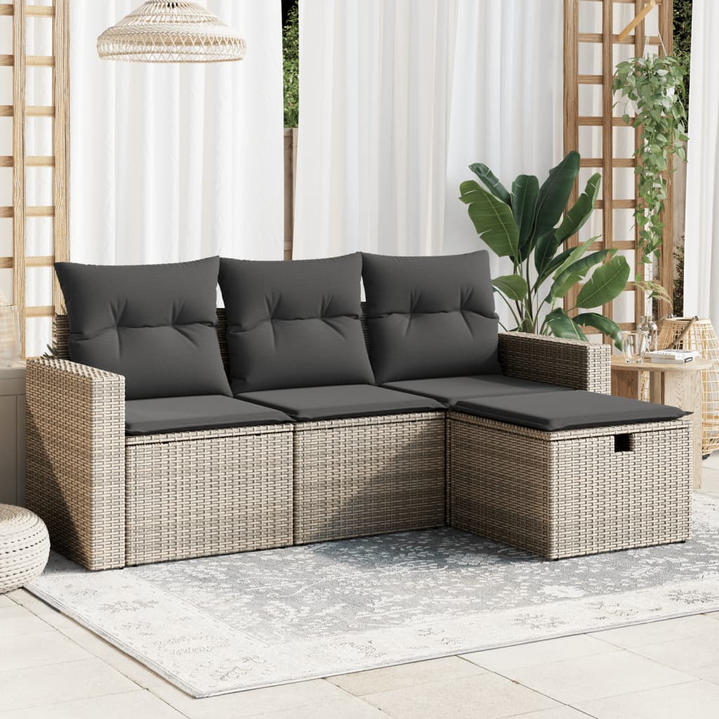 4-delige Loungeset met kussens poly rattan grijs