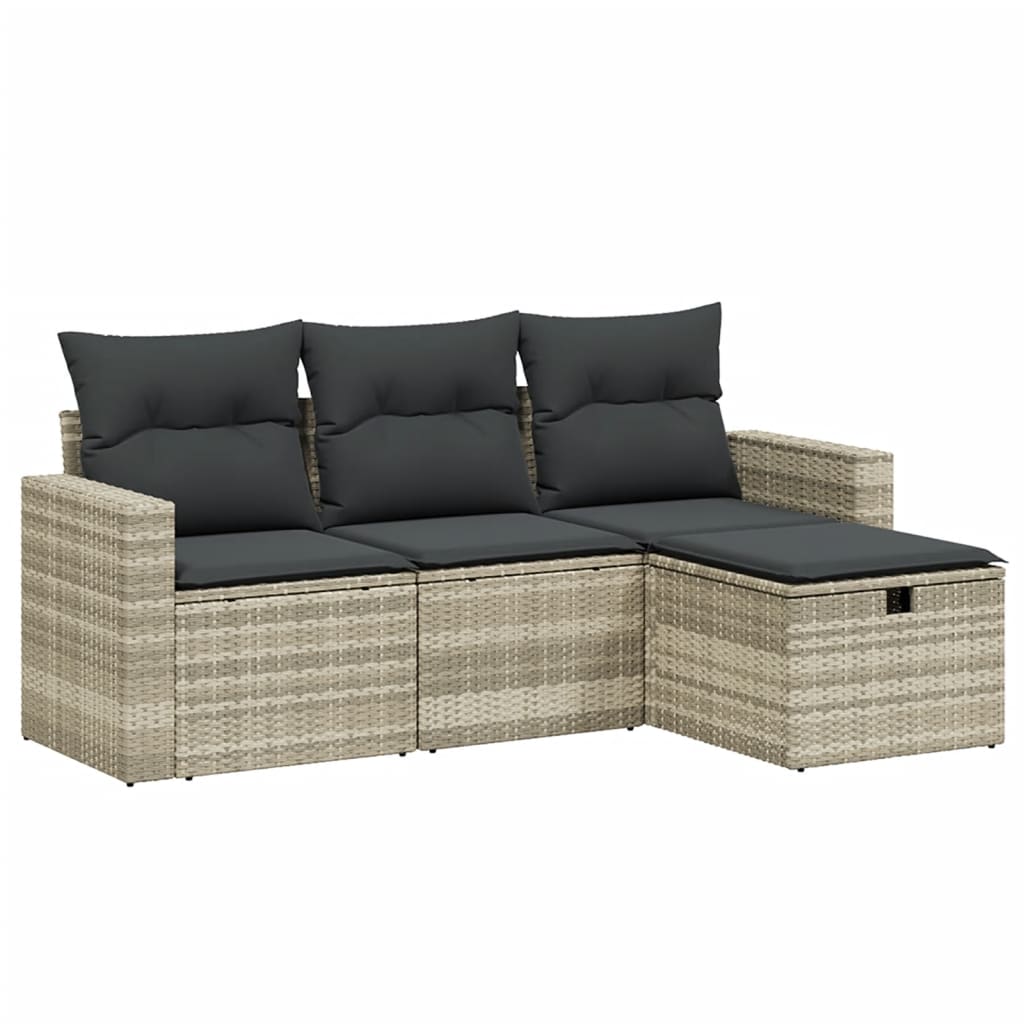 4-delige Loungeset met kussens poly rattan lichtgrijs Tuinsets | Creëer jouw Trendy Thuis | Gratis bezorgd & Retour | Trendy.nl