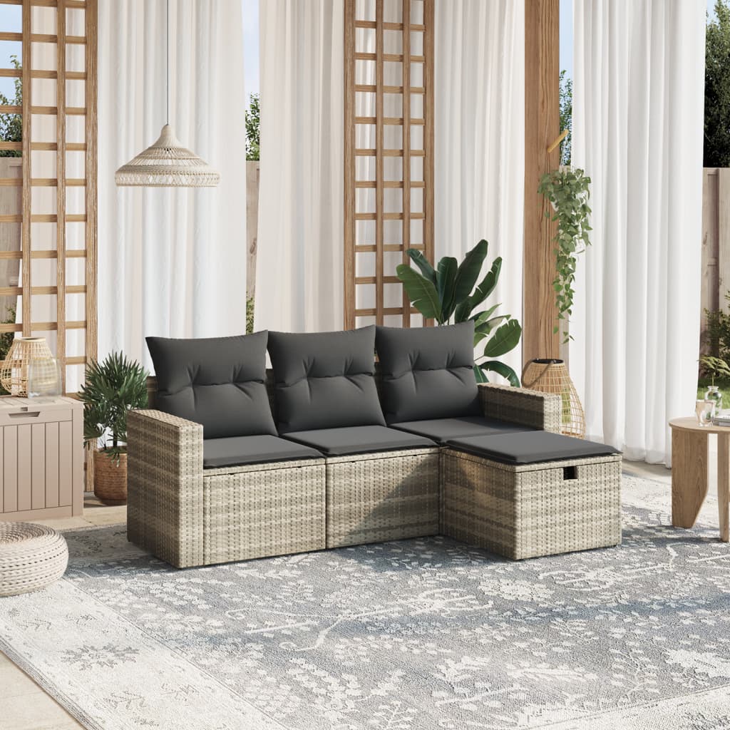 4-delige Loungeset met kussens poly rattan lichtgrijs Tuinsets | Creëer jouw Trendy Thuis | Gratis bezorgd & Retour | Trendy.nl