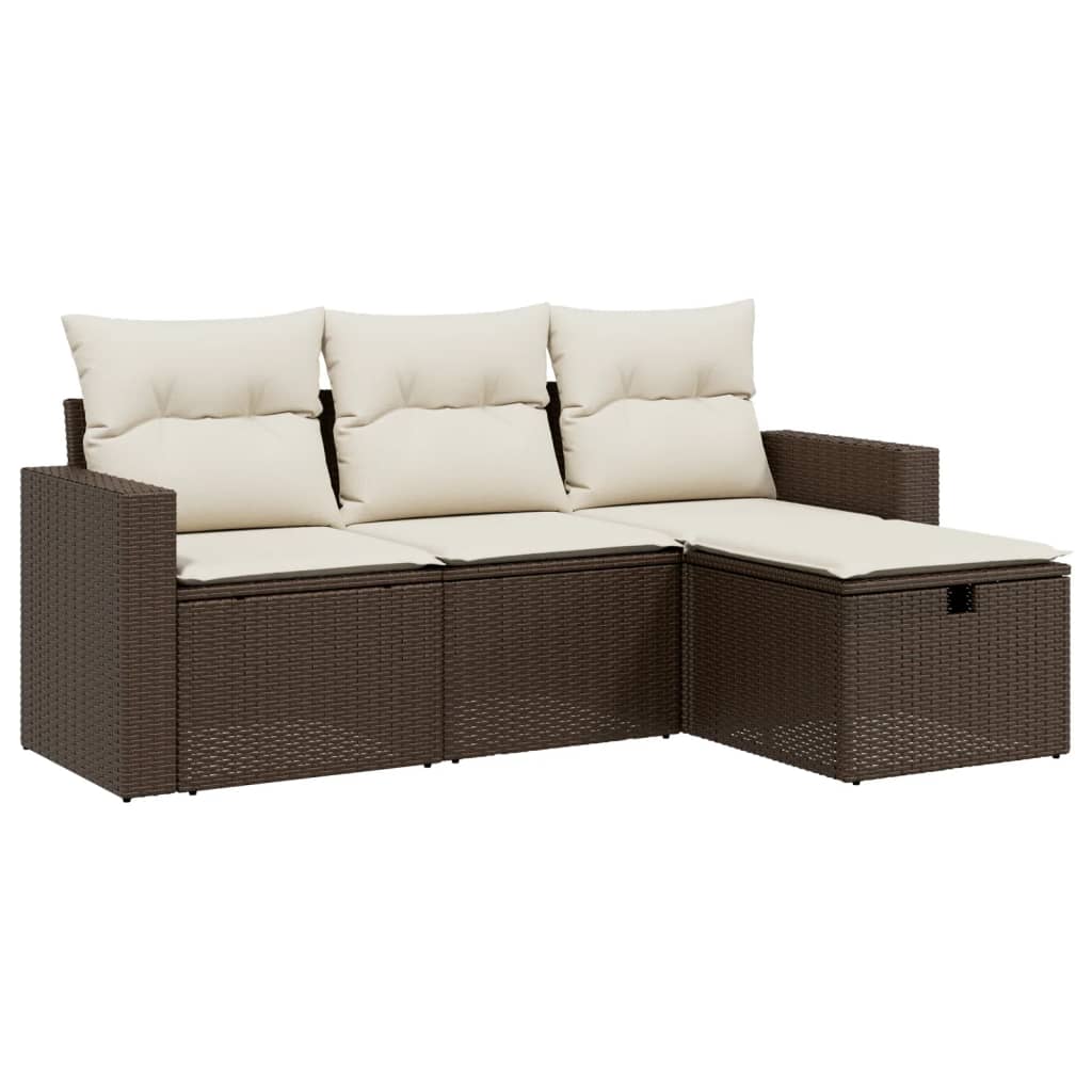 4-delige Loungeset met kussens poly rattan bruin Tuinsets | Creëer jouw Trendy Thuis | Gratis bezorgd & Retour | Trendy.nl