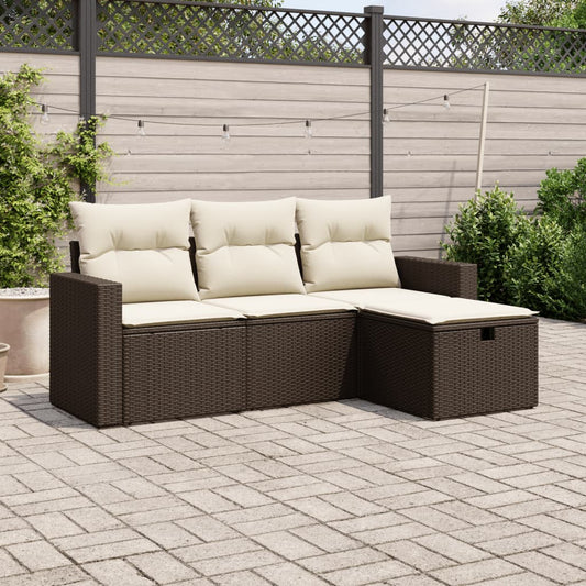 4-delige Loungeset met kussens poly rattan bruin Tuinsets | Creëer jouw Trendy Thuis | Gratis bezorgd & Retour | Trendy.nl