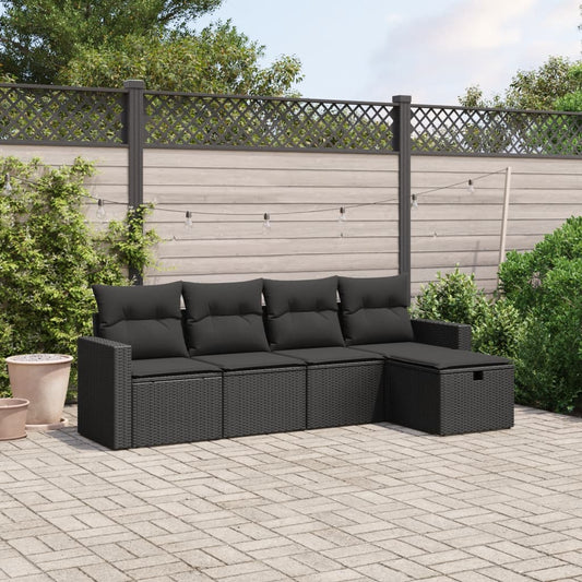 5-delige Loungeset met kussens poly rattan zwart Tuinsets | Creëer jouw Trendy Thuis | Gratis bezorgd & Retour | Trendy.nl