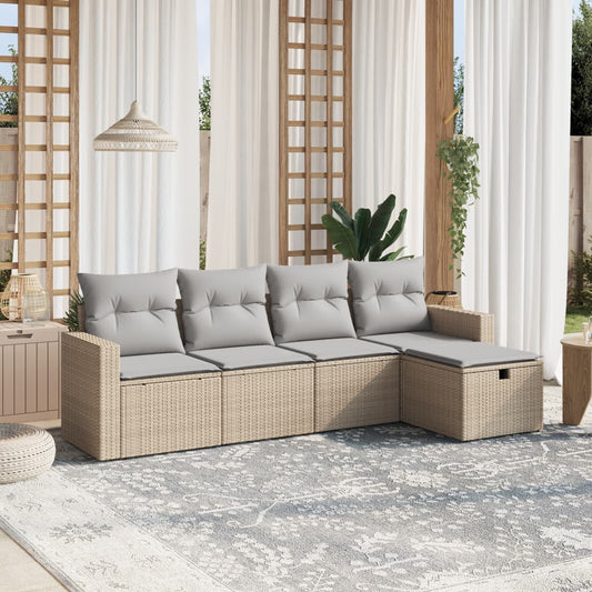 5-delige Loungeset met kussens poly rattan gemengd beige Tuinsets | Creëer jouw Trendy Thuis | Gratis bezorgd & Retour | Trendy.nl