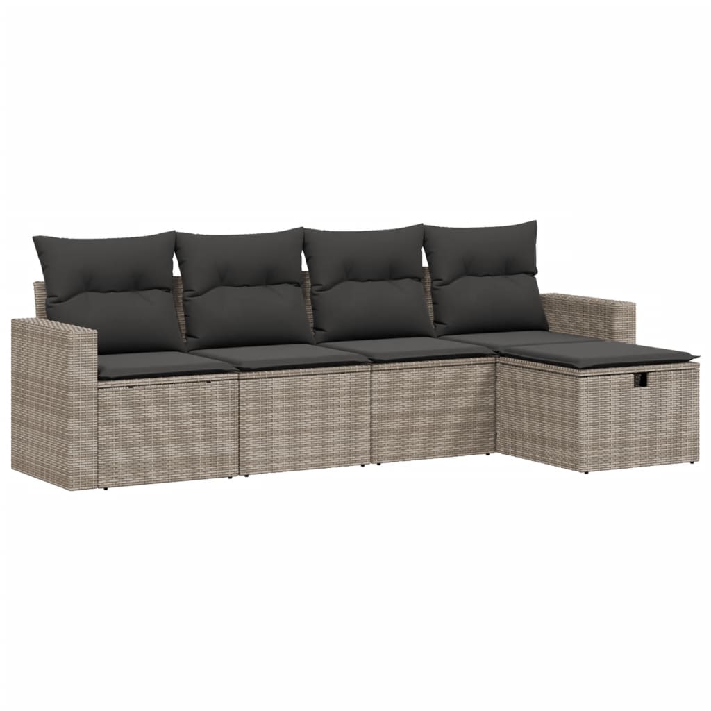 5-delige Loungeset met kussens poly rattan grijs