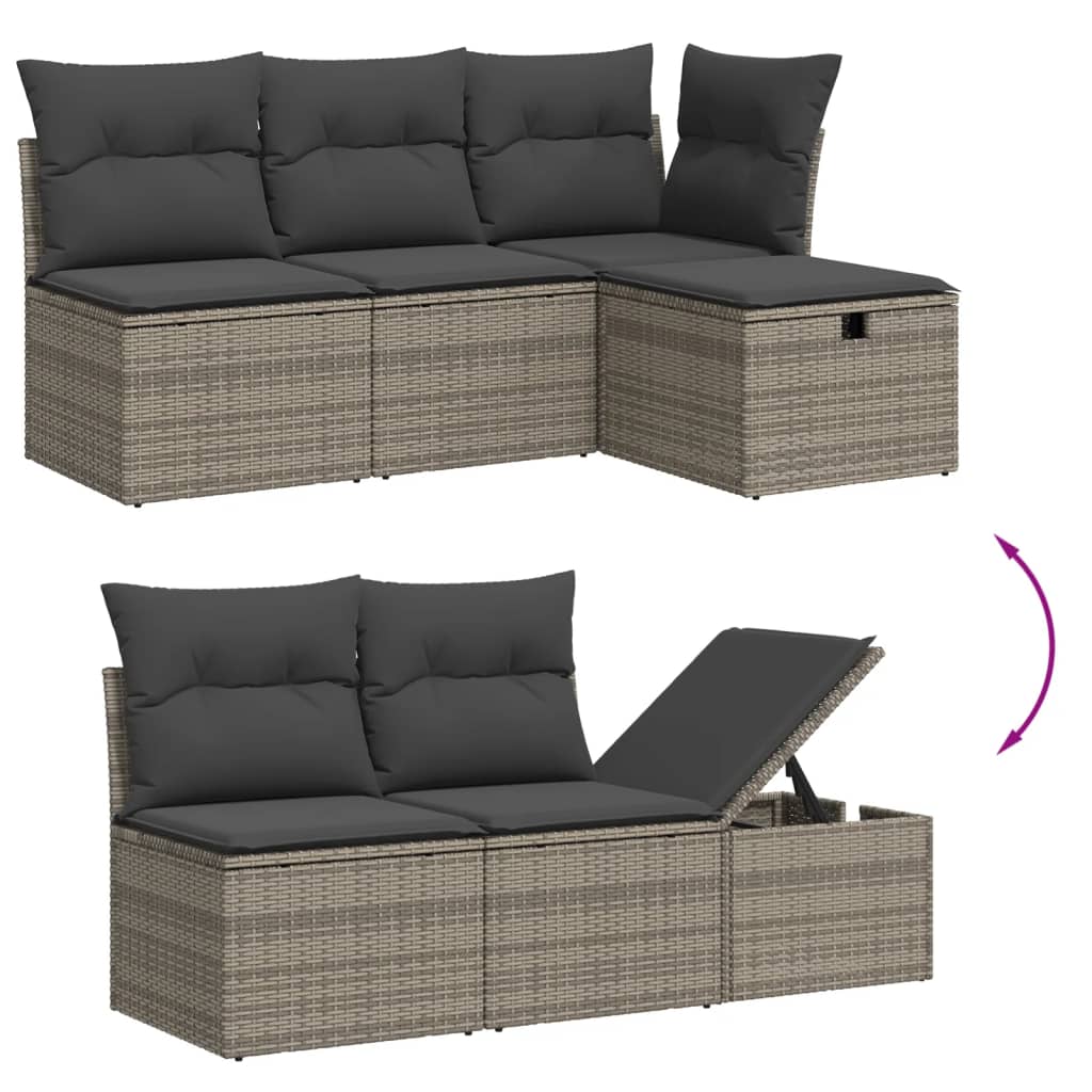 5-delige Loungeset met kussens poly rattan grijs