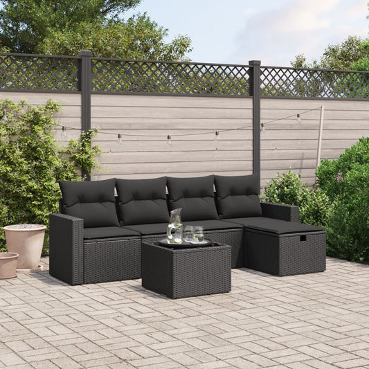 6-delige Loungeset met kussens poly rattan zwart Tuinsets | Creëer jouw Trendy Thuis | Gratis bezorgd & Retour | Trendy.nl