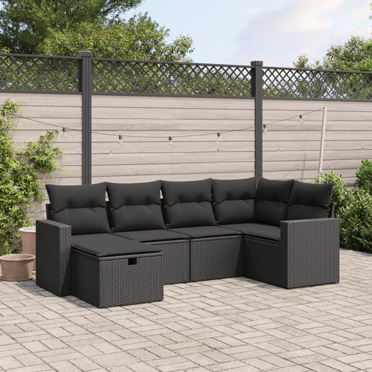 6-delige Loungeset met kussens poly rattan zwart Tuinsets | Creëer jouw Trendy Thuis | Gratis bezorgd & Retour | Trendy.nl