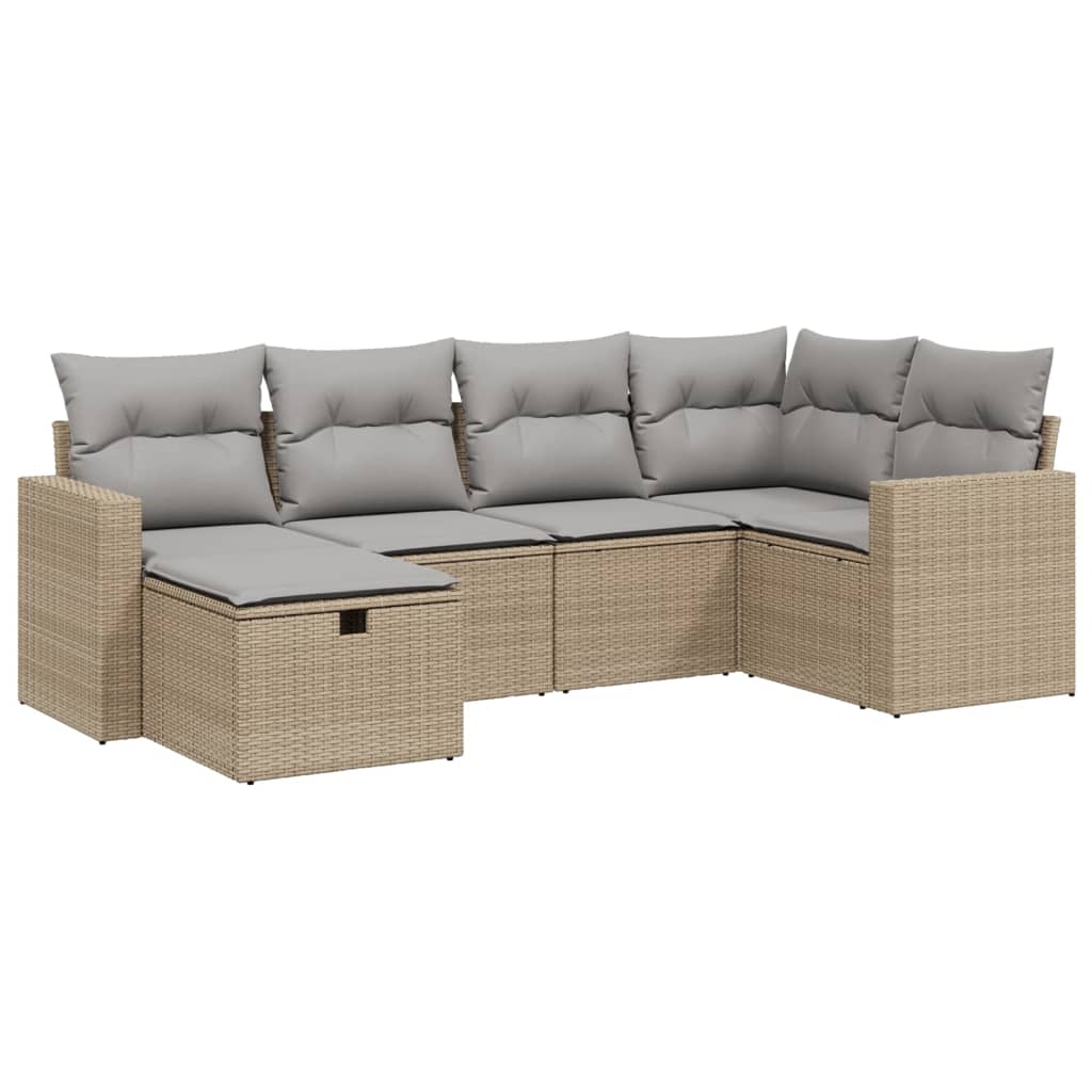 6-delige Loungeset met kussens poly rattan gemengd beige Tuinsets | Creëer jouw Trendy Thuis | Gratis bezorgd & Retour | Trendy.nl