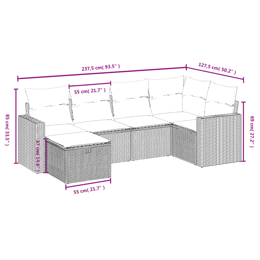 6-delige Loungeset met kussens poly rattan gemengd beige Tuinsets | Creëer jouw Trendy Thuis | Gratis bezorgd & Retour | Trendy.nl