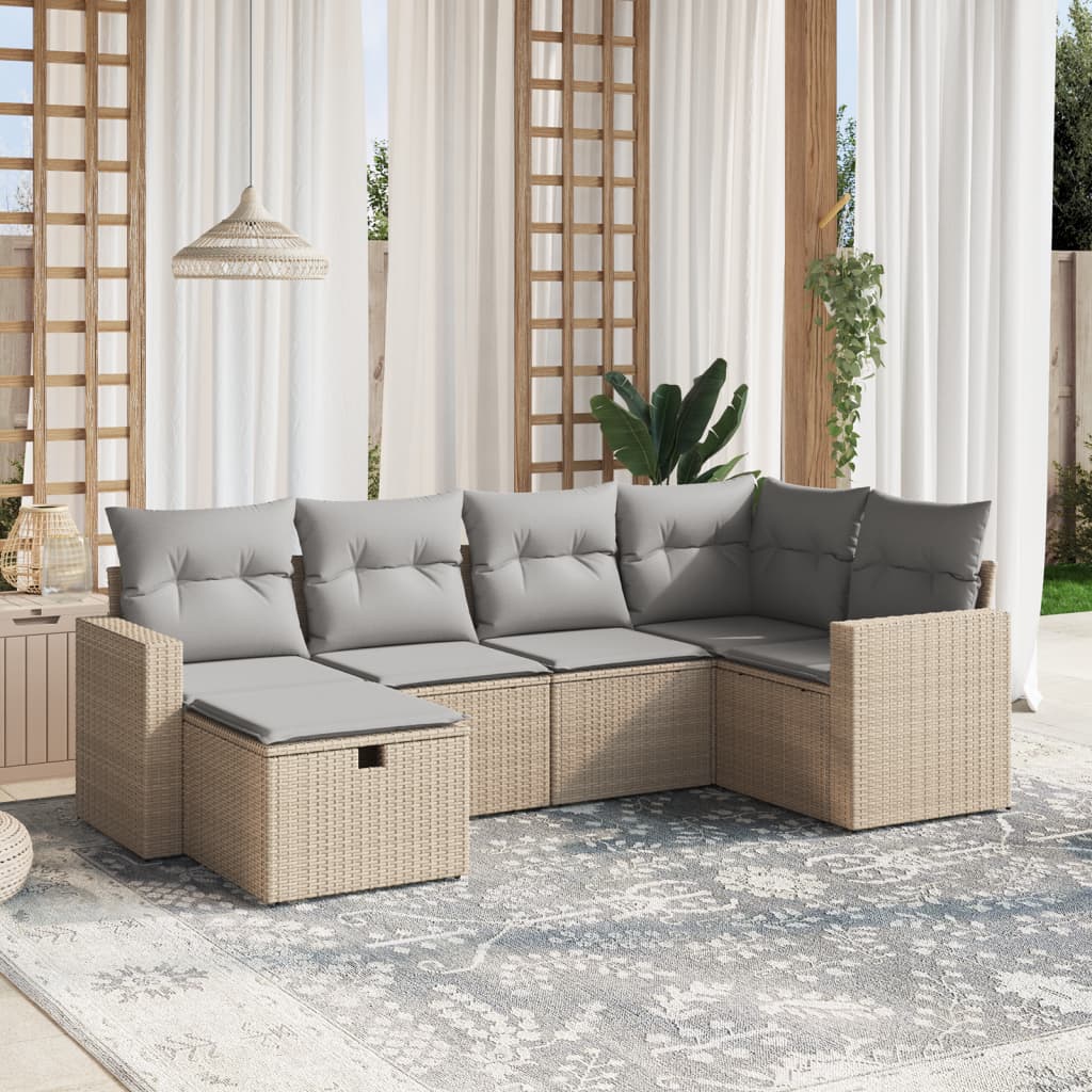 6-delige Loungeset met kussens poly rattan gemengd beige Tuinsets | Creëer jouw Trendy Thuis | Gratis bezorgd & Retour | Trendy.nl