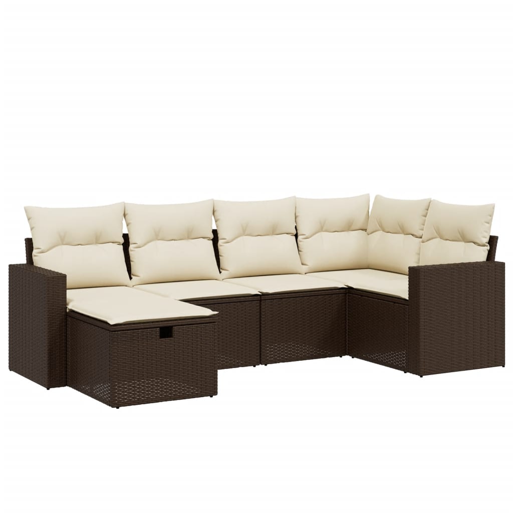 6-delige Loungeset met kussens poly rattan bruin Tuinsets | Creëer jouw Trendy Thuis | Gratis bezorgd & Retour | Trendy.nl