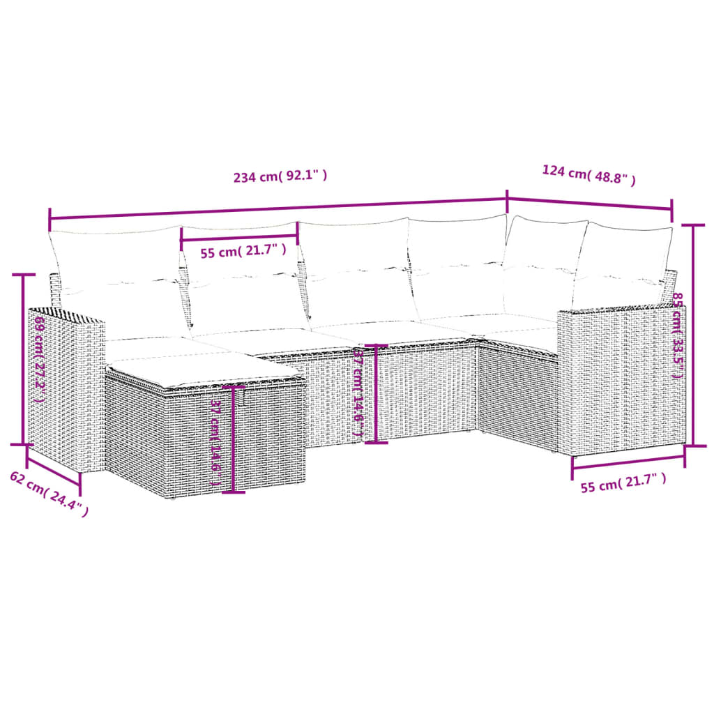 6-delige Loungeset met kussens poly rattan bruin Tuinsets | Creëer jouw Trendy Thuis | Gratis bezorgd & Retour | Trendy.nl