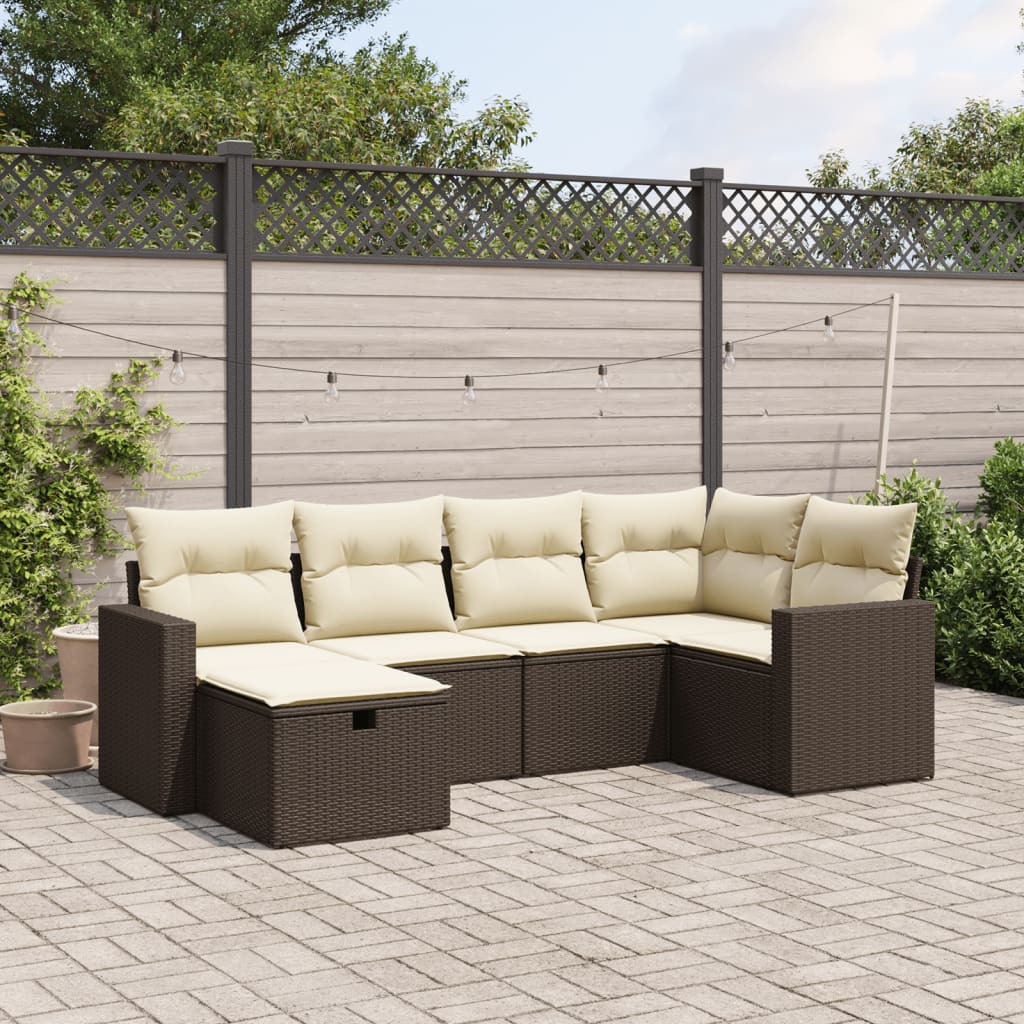 6-delige Loungeset met kussens poly rattan bruin Tuinsets | Creëer jouw Trendy Thuis | Gratis bezorgd & Retour | Trendy.nl