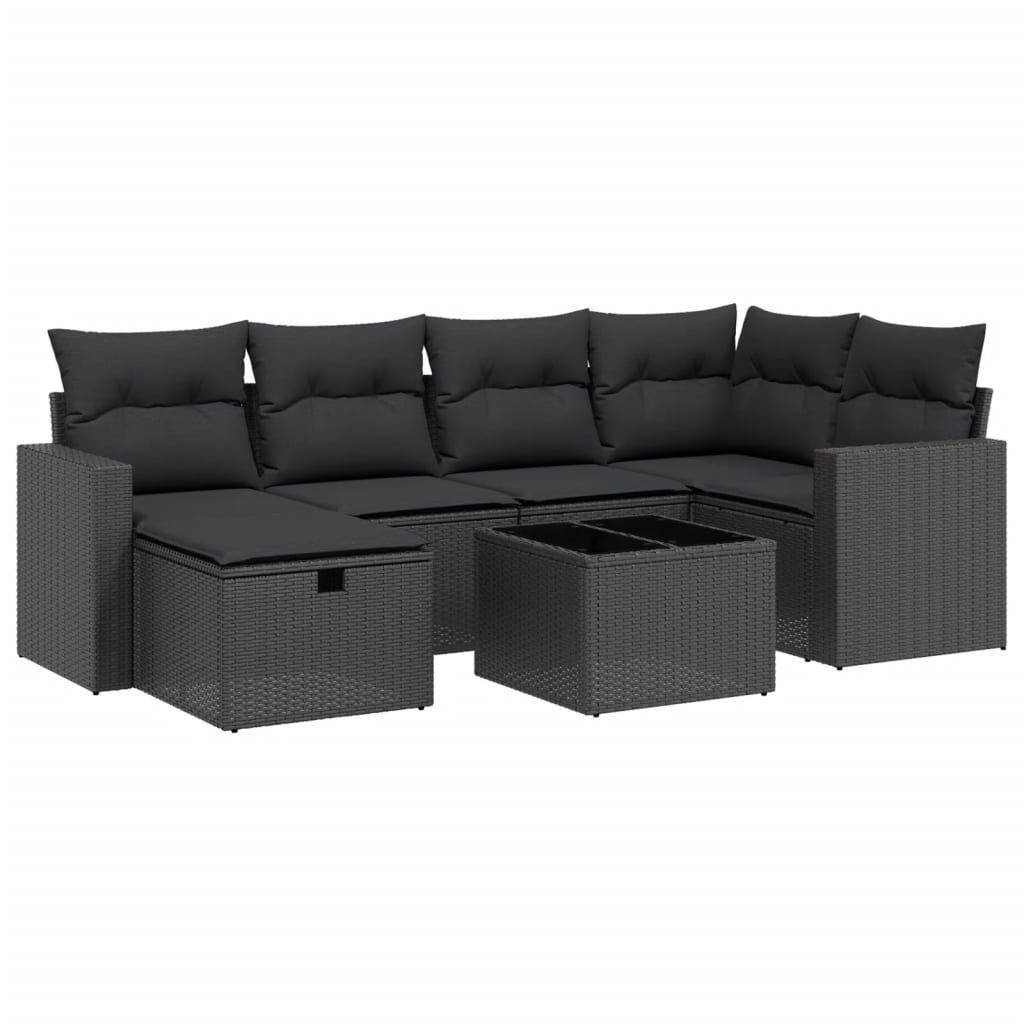 7-delige Loungeset met kussens poly rattan zwart Tuinsets | Creëer jouw Trendy Thuis | Gratis bezorgd & Retour | Trendy.nl