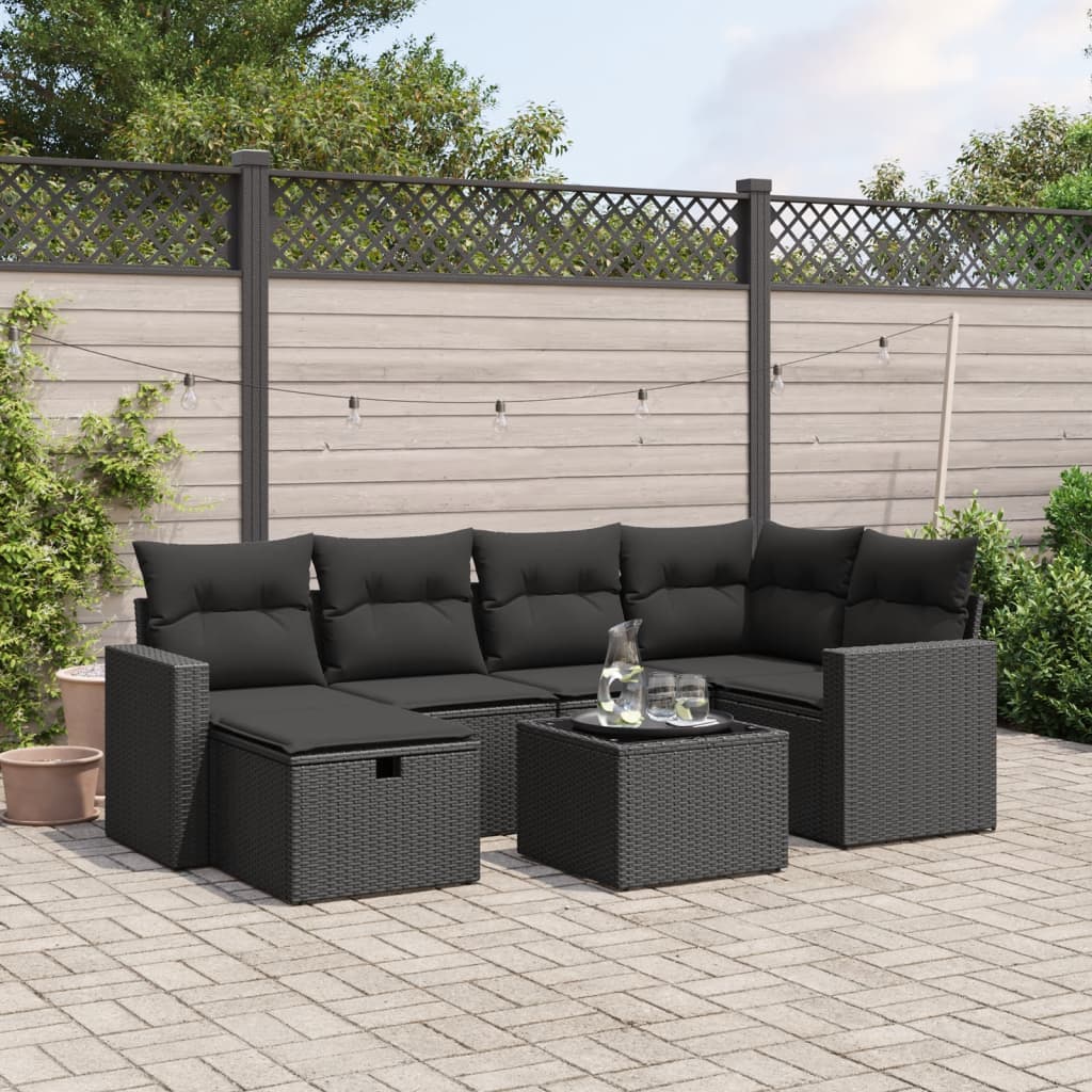 7-delige Loungeset met kussens poly rattan zwart Tuinsets | Creëer jouw Trendy Thuis | Gratis bezorgd & Retour | Trendy.nl