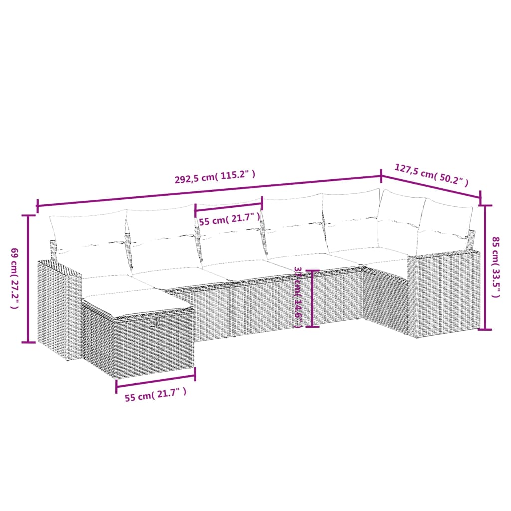 7-delige Loungeset met kussens poly rattan zwart Tuinsets | Creëer jouw Trendy Thuis | Gratis bezorgd & Retour | Trendy.nl