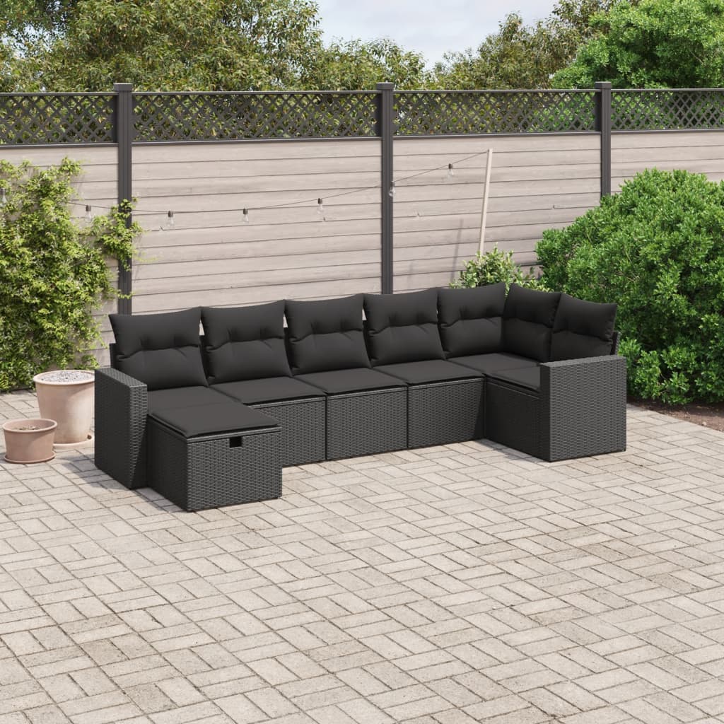 7-delige Loungeset met kussens poly rattan zwart Tuinsets | Creëer jouw Trendy Thuis | Gratis bezorgd & Retour | Trendy.nl