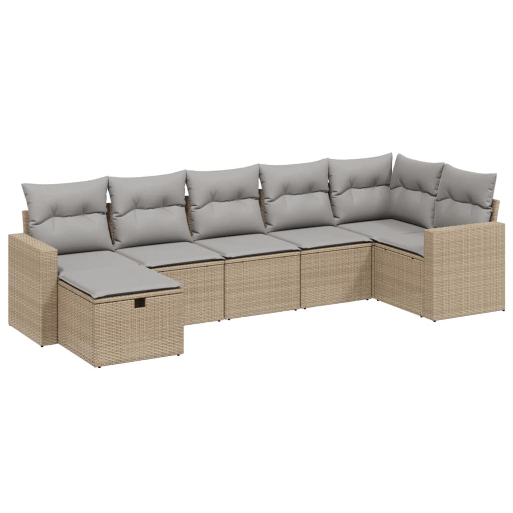 7-delige Loungeset met kussens poly rattan gemengd beige Tuinsets | Creëer jouw Trendy Thuis | Gratis bezorgd & Retour | Trendy.nl