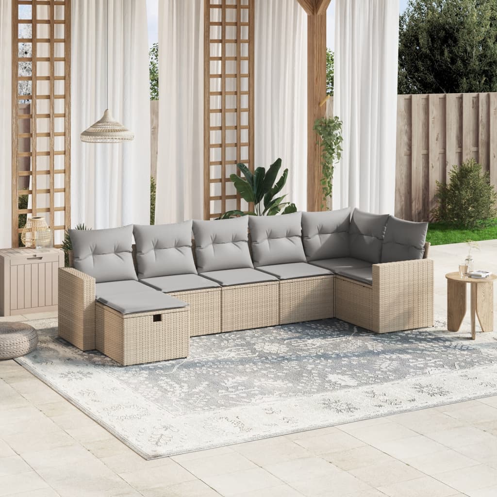 7-delige Loungeset met kussens poly rattan gemengd beige Tuinsets | Creëer jouw Trendy Thuis | Gratis bezorgd & Retour | Trendy.nl