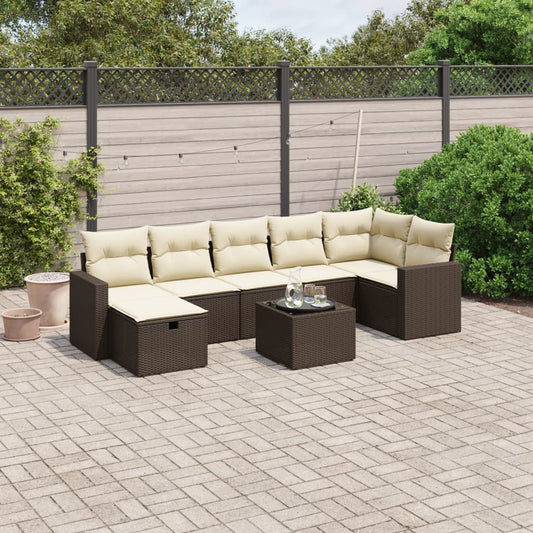 8-delige Loungeset met kussens poly rattan bruin