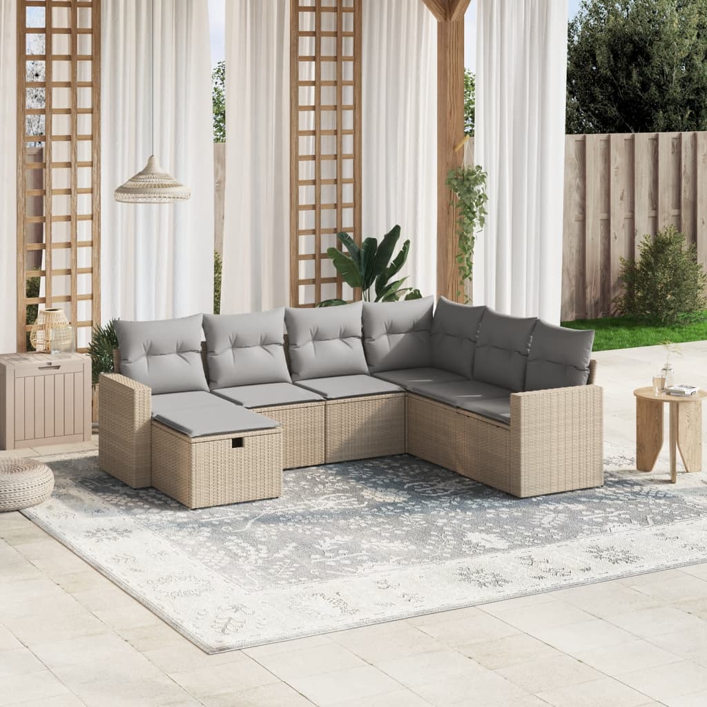 7-delige Loungeset met kussens poly rattan gemengd beige Tuinsets | Creëer jouw Trendy Thuis | Gratis bezorgd & Retour | Trendy.nl