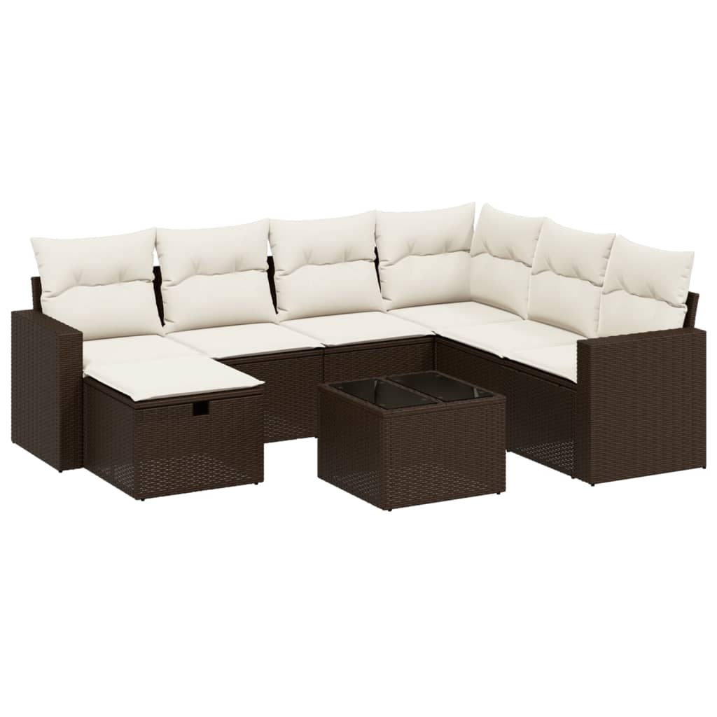 8-delige Loungeset met kussens poly rattan bruin