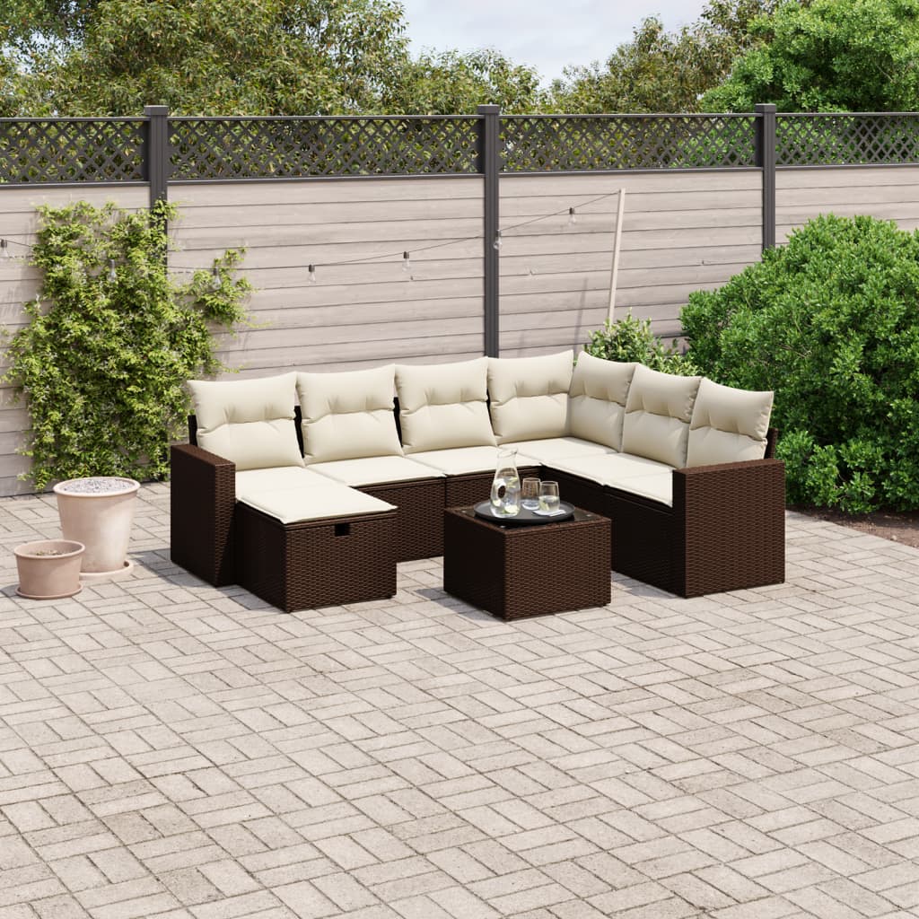 8-delige Loungeset met kussens poly rattan bruin