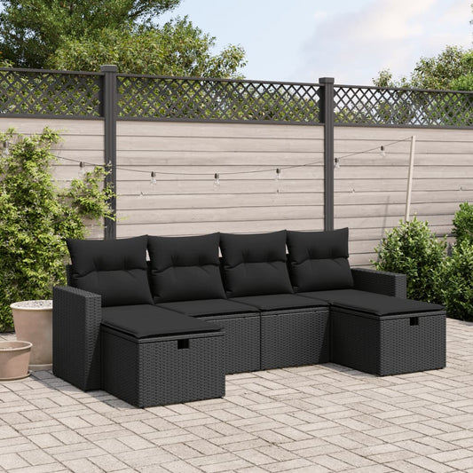 6-delige Loungeset met kussens poly rattan zwart Tuinsets | Creëer jouw Trendy Thuis | Gratis bezorgd & Retour | Trendy.nl