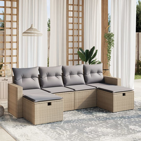 6-delige Loungeset met kussens poly rattan gemengd beige Tuinsets | Creëer jouw Trendy Thuis | Gratis bezorgd & Retour | Trendy.nl