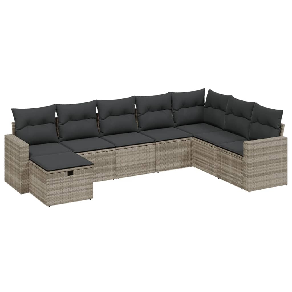 8-delige Loungeset met kussens poly rattan lichtgrijs Tuinsets | Creëer jouw Trendy Thuis | Gratis bezorgd & Retour | Trendy.nl